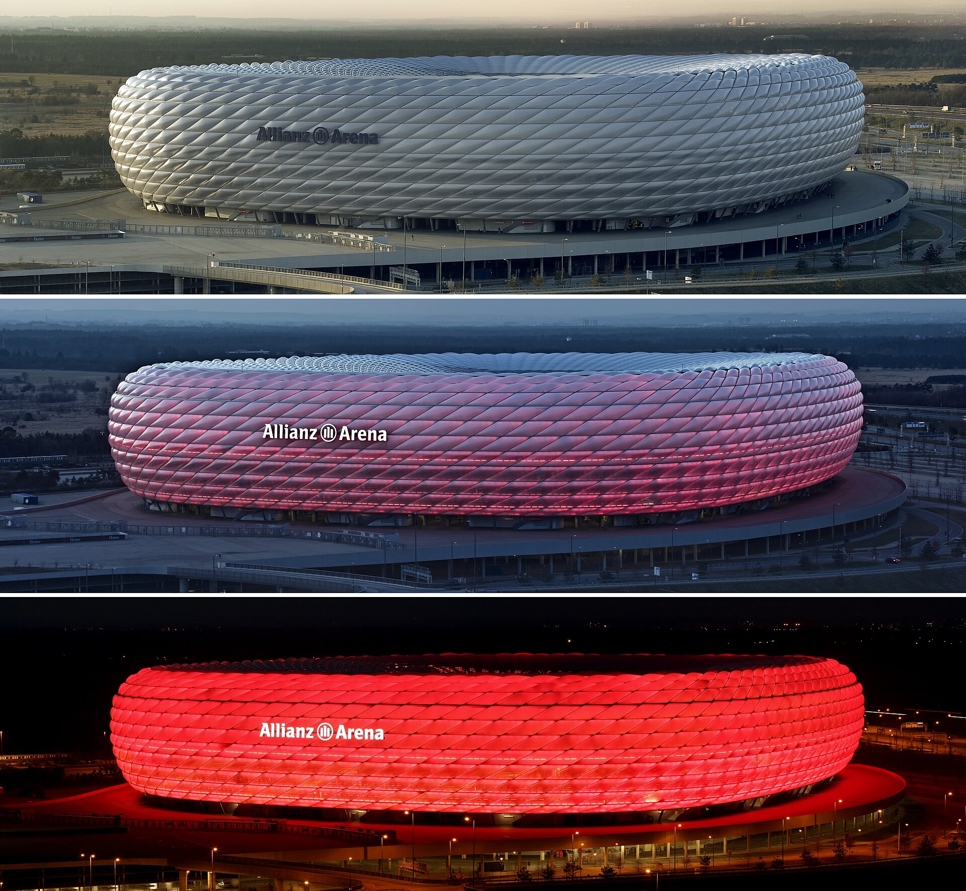 The Allianz Arena lit in colour