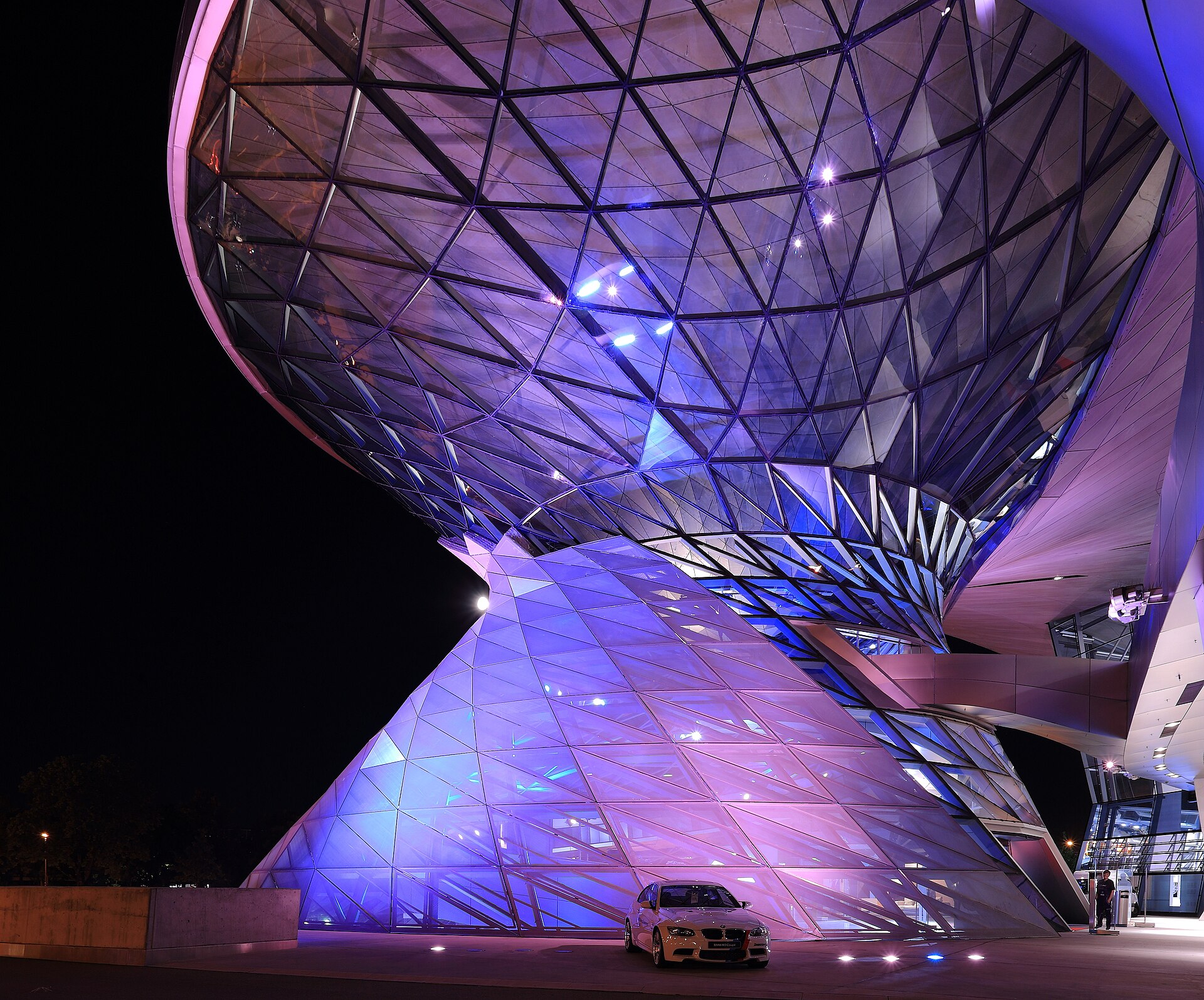 BMW Welt lit at night