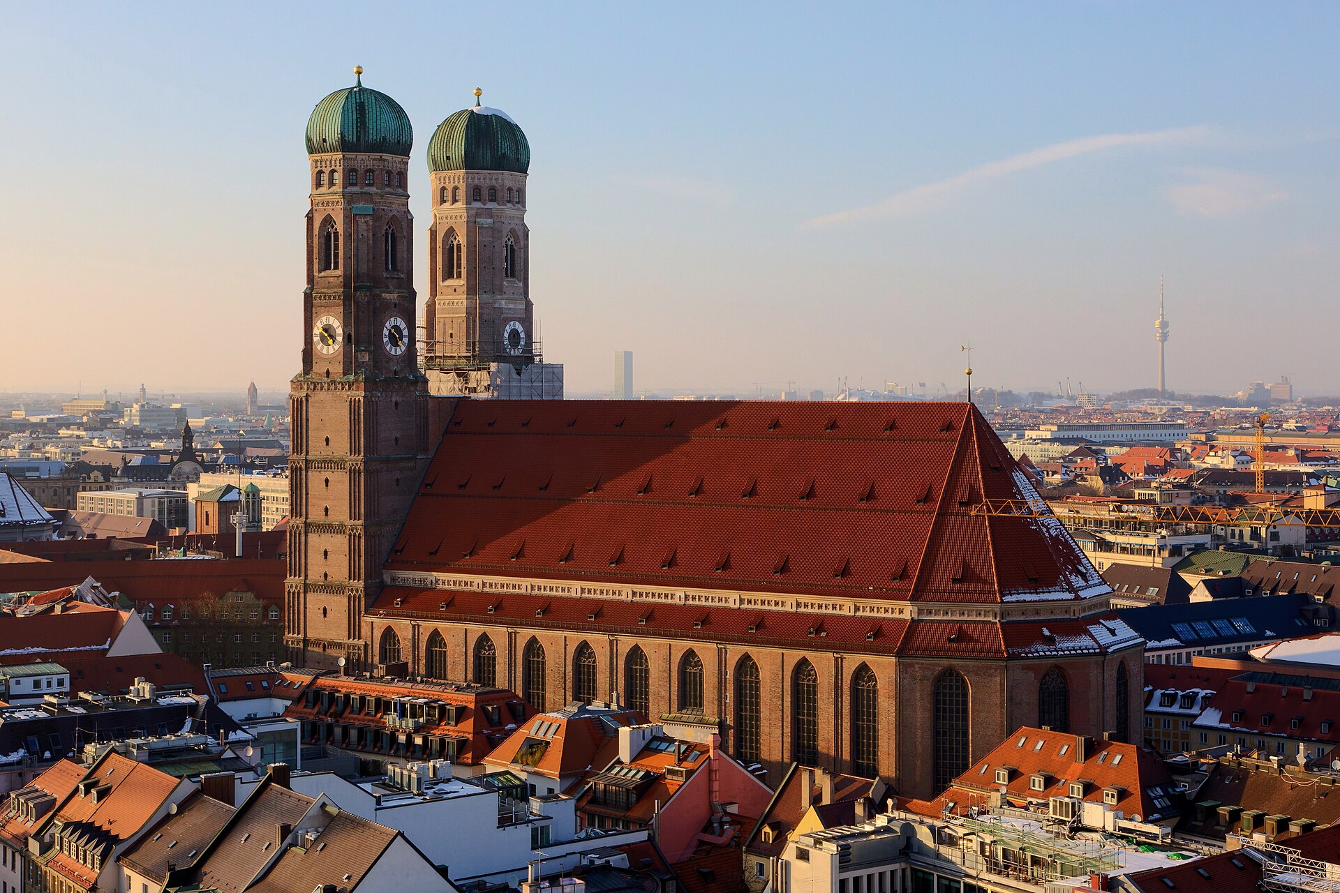 The twin domes of the Frauenkirche above Munich's roofs