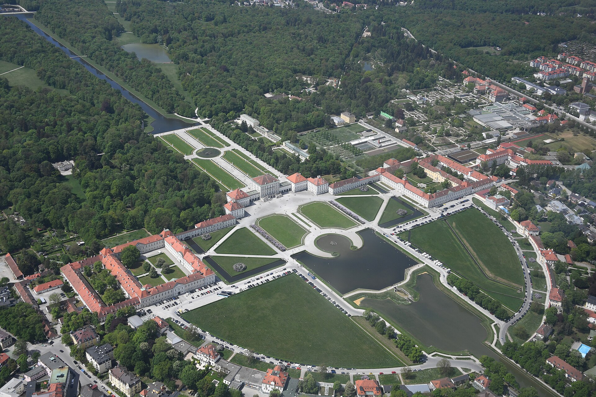 Nymphenburg Palace and its park from the air