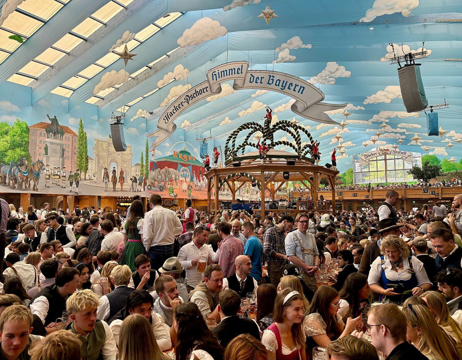 Inside a crowded Oktoberfest beer tent